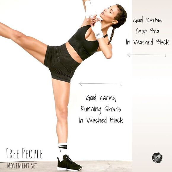 FP MOVEMENT GOOD KARMA CROP TANK BRA + RUNNING SHORTS IN WASHED BLACK XS/S M/L - Picture 4 of 16